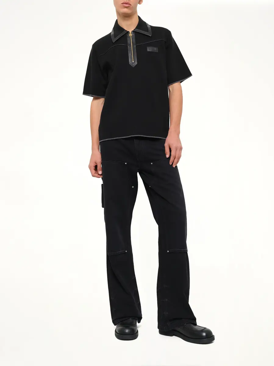 AMIRI Leather Trim Knit Zipped Polo | Thumbnail 4 AMIRI Leather Trim Knit Zipped Polo | Thumbnail 4