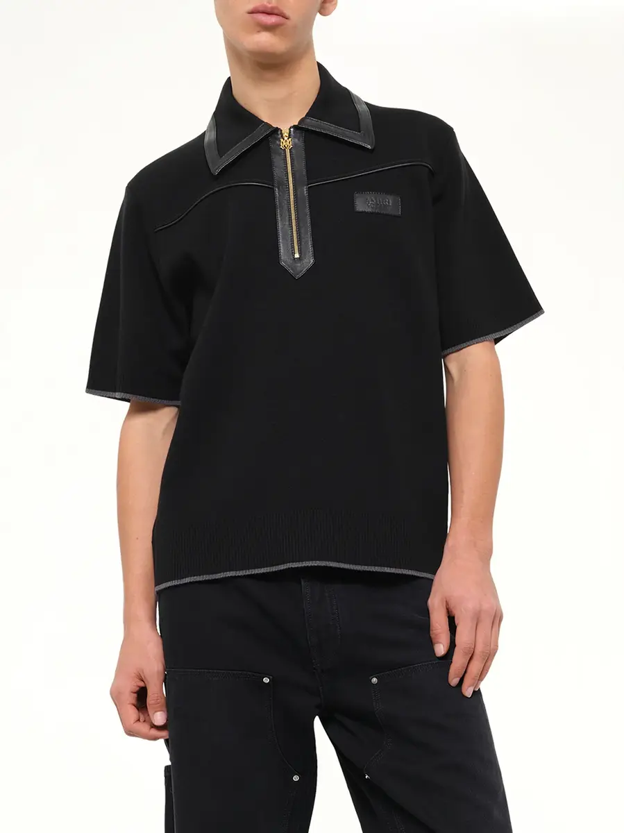 AMIRI Leather Trim Knit Zipped Polo | Thumbnail 6 AMIRI Leather Trim Knit Zipped Polo | Thumbnail 6