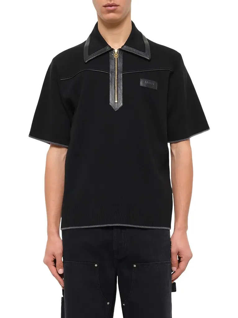 AMIRI Leather Trim Knit Zipped Polo