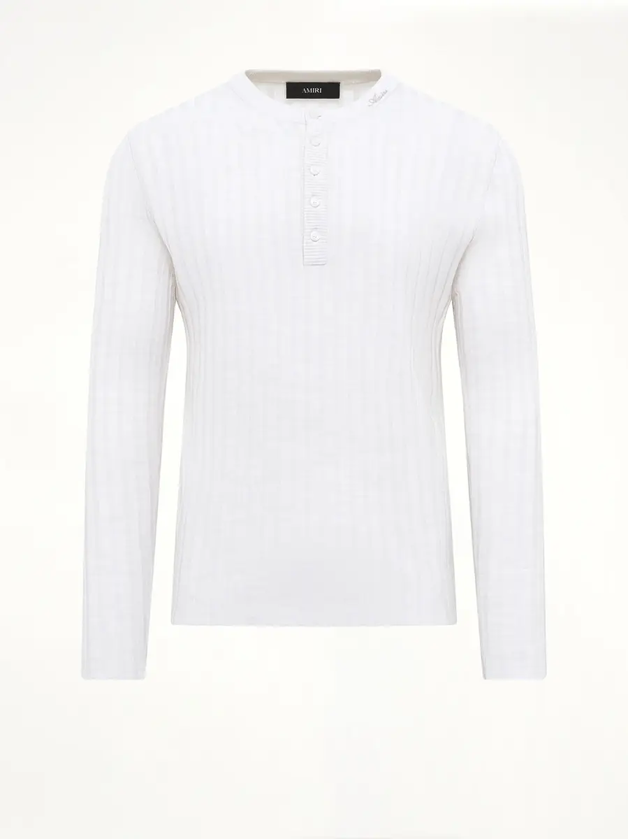 AMIRI Amiri Script Knit Henley in Alabaster | Thumbnail 2 AMIRI Amiri Script Knit Henley in Alabaster | Thumbnail 2