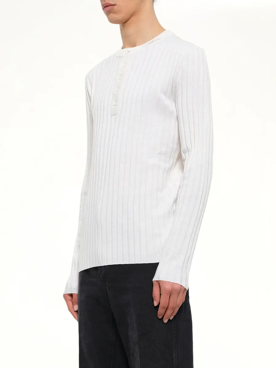 AMIRI Amiri Script Knit Henley in Alabaster | Thumbnail 3 AMIRI Amiri Script Knit Henley in Alabaster | Thumbnail 3