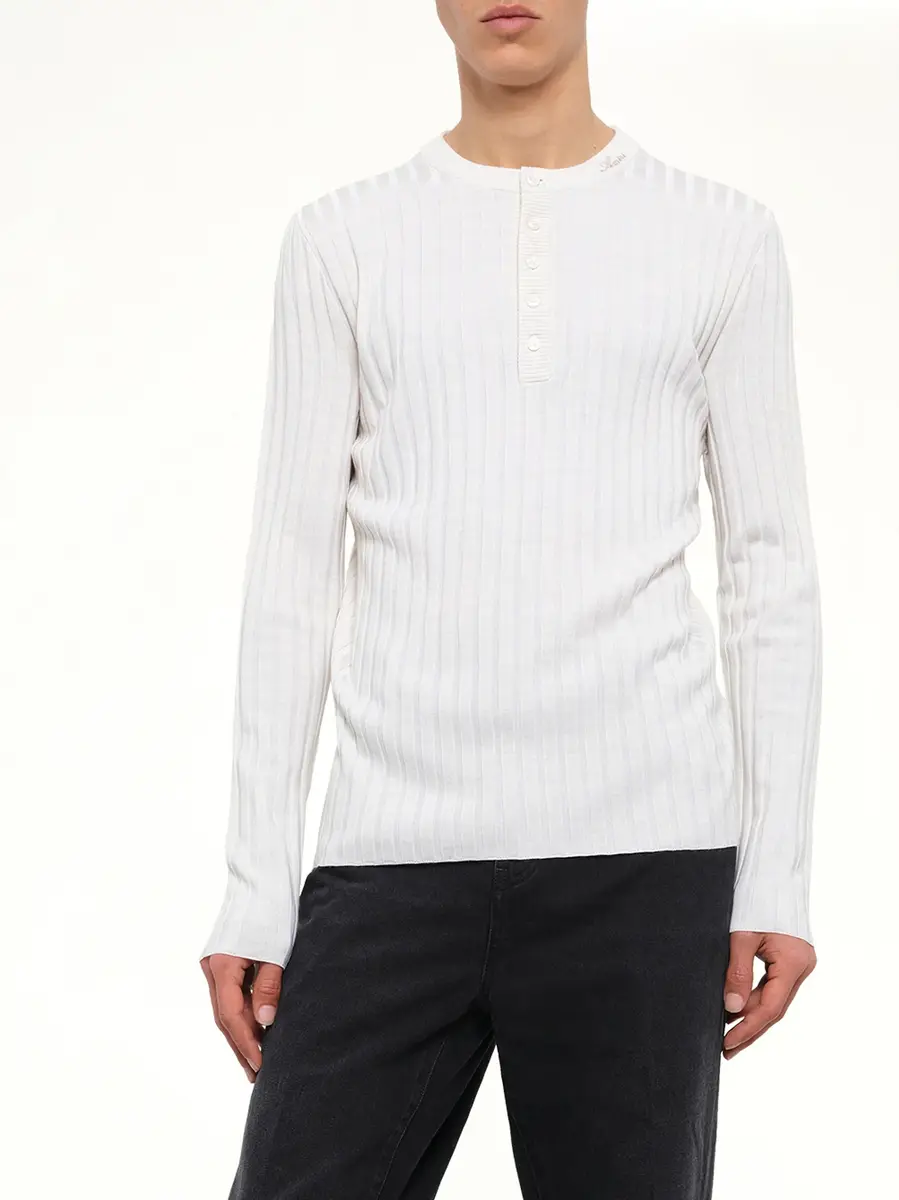 AMIRI Amiri Script Knit Henley in Alabaster | Thumbnail 6 AMIRI Amiri Script Knit Henley in Alabaster | Thumbnail 6