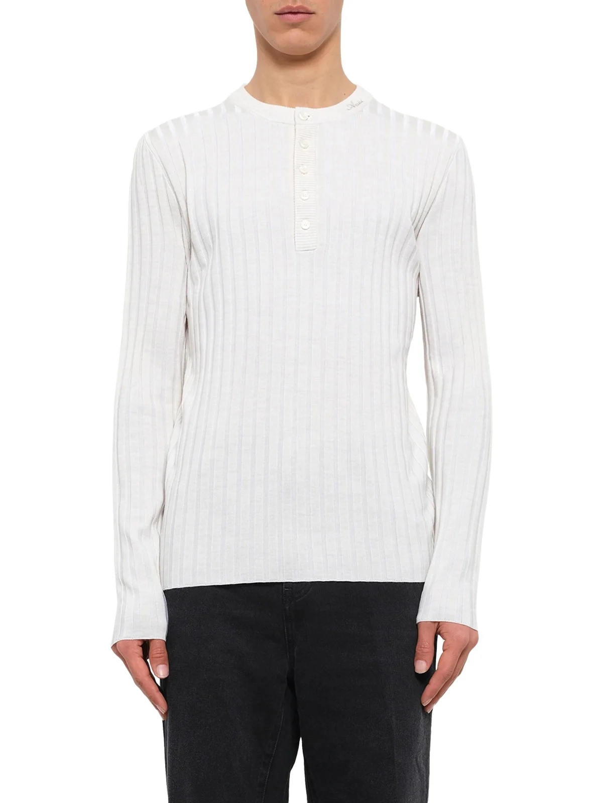 AMIRI Amiri Script Knit Henley in Alabaster