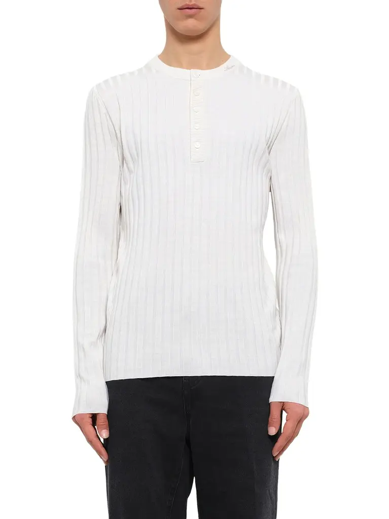 AMIRI Amiri Script Knit Henley in Alabaster