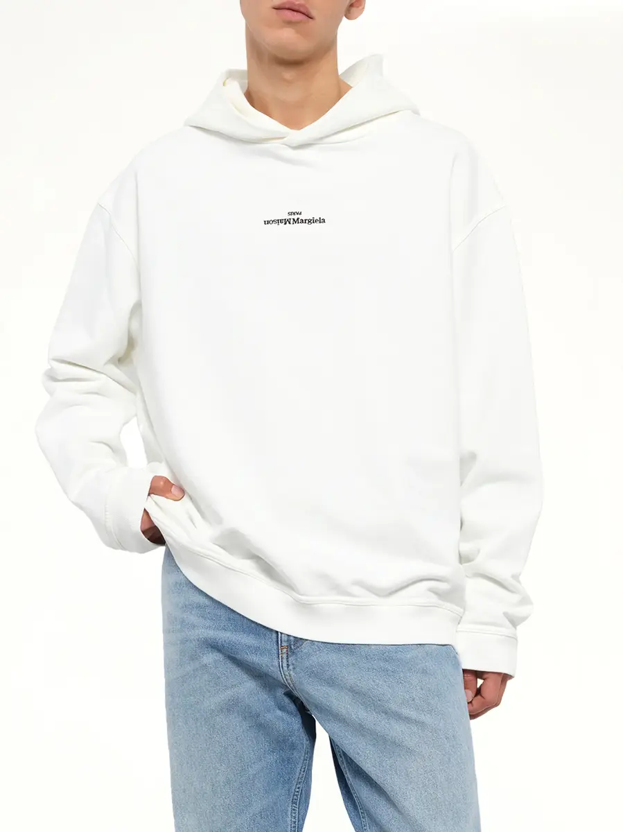 Maison Margiela Reversed Logo Hoodie in Off White | Thumbnail 6