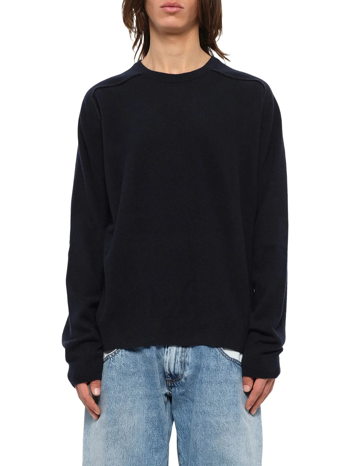 Lambswool Sweater in Navy/dark Grey