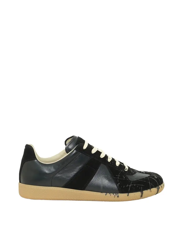 Maison Margiela Replica Leather Sneaker in Splatter Black