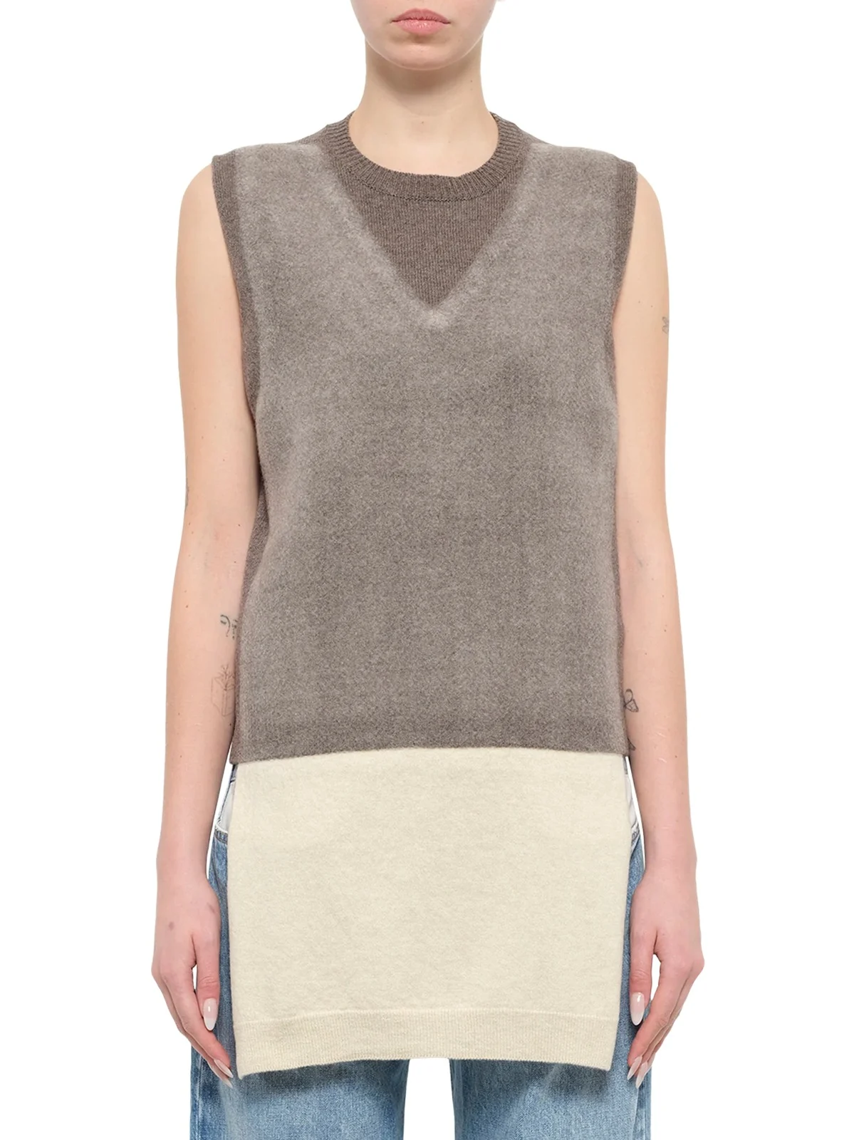 Maison Margiela Fuse Knit Vest in Mud/ecru