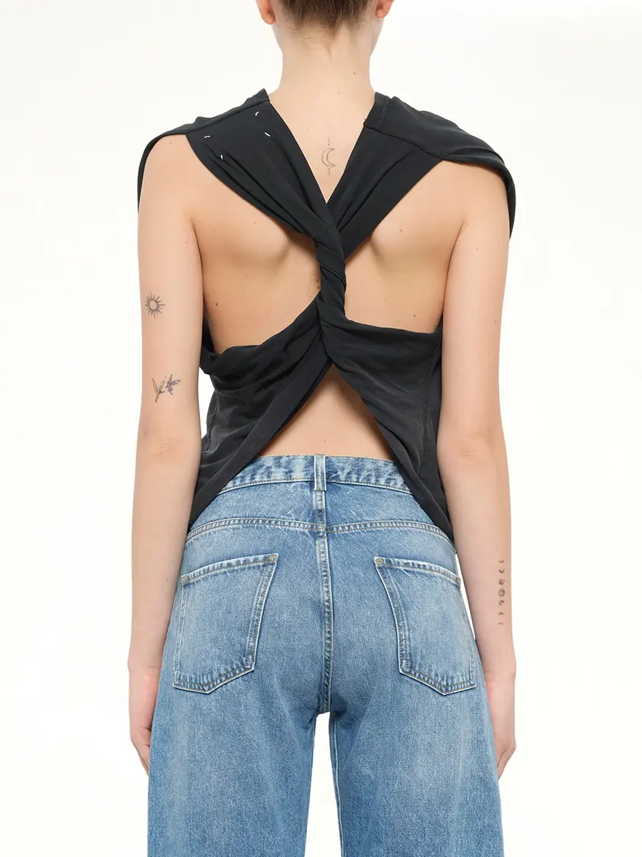 Maison Margiela Patch Twisted Jersey Top in Washed Black | Thumbnail 5 Maison Margiela Patch Twisted Jersey Top in Washed Black | Thumbnail 5
