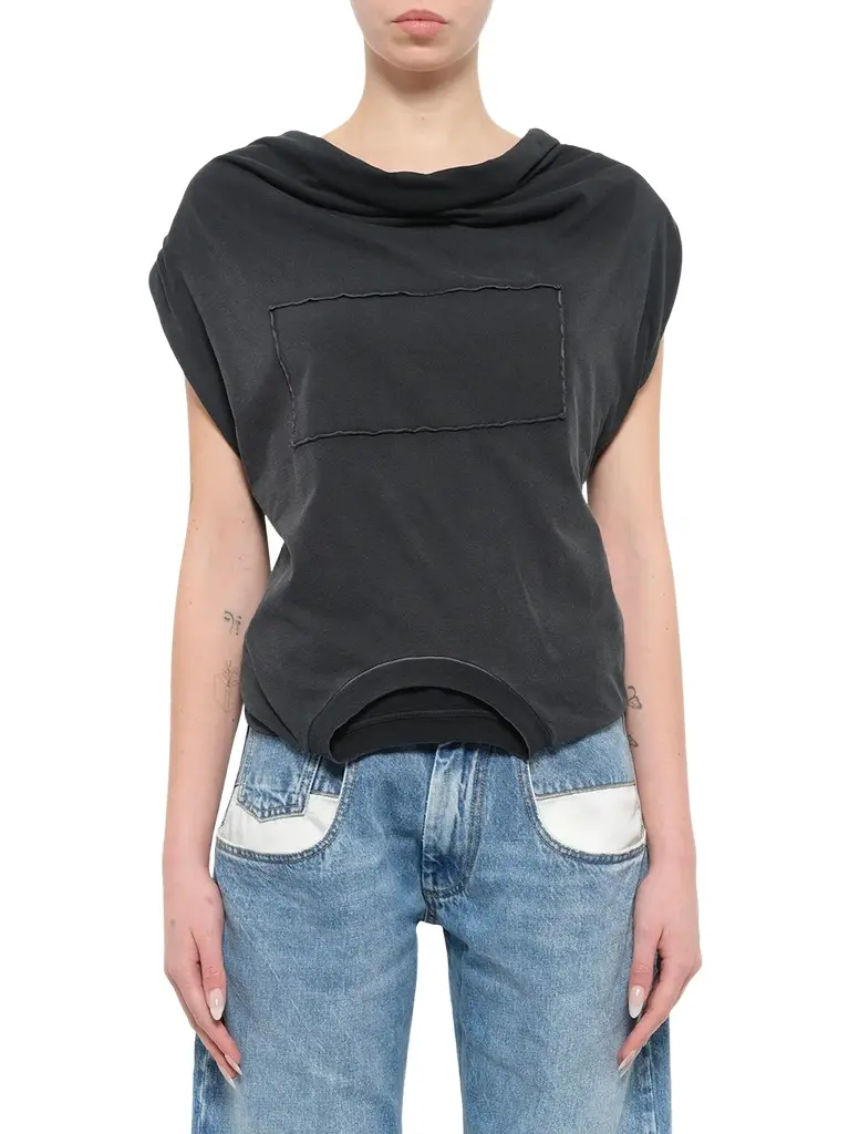 Maison Margiela Patch Twisted Jersey Top in Washed Black