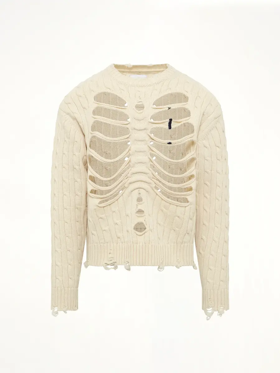 DOUBLET Rib Cage Cable Knit Pullover in Ivory | Thumbnail 2 DOUBLET Rib Cage Cable Knit Pullover in Ivory | Thumbnail 2
