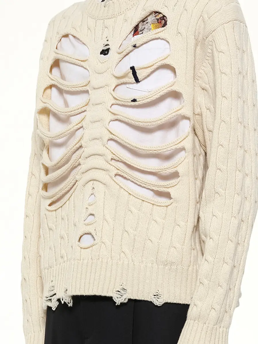 DOUBLET Rib Cage Cable Knit Pullover in Ivory | Thumbnail 3 DOUBLET Rib Cage Cable Knit Pullover in Ivory | Thumbnail 3