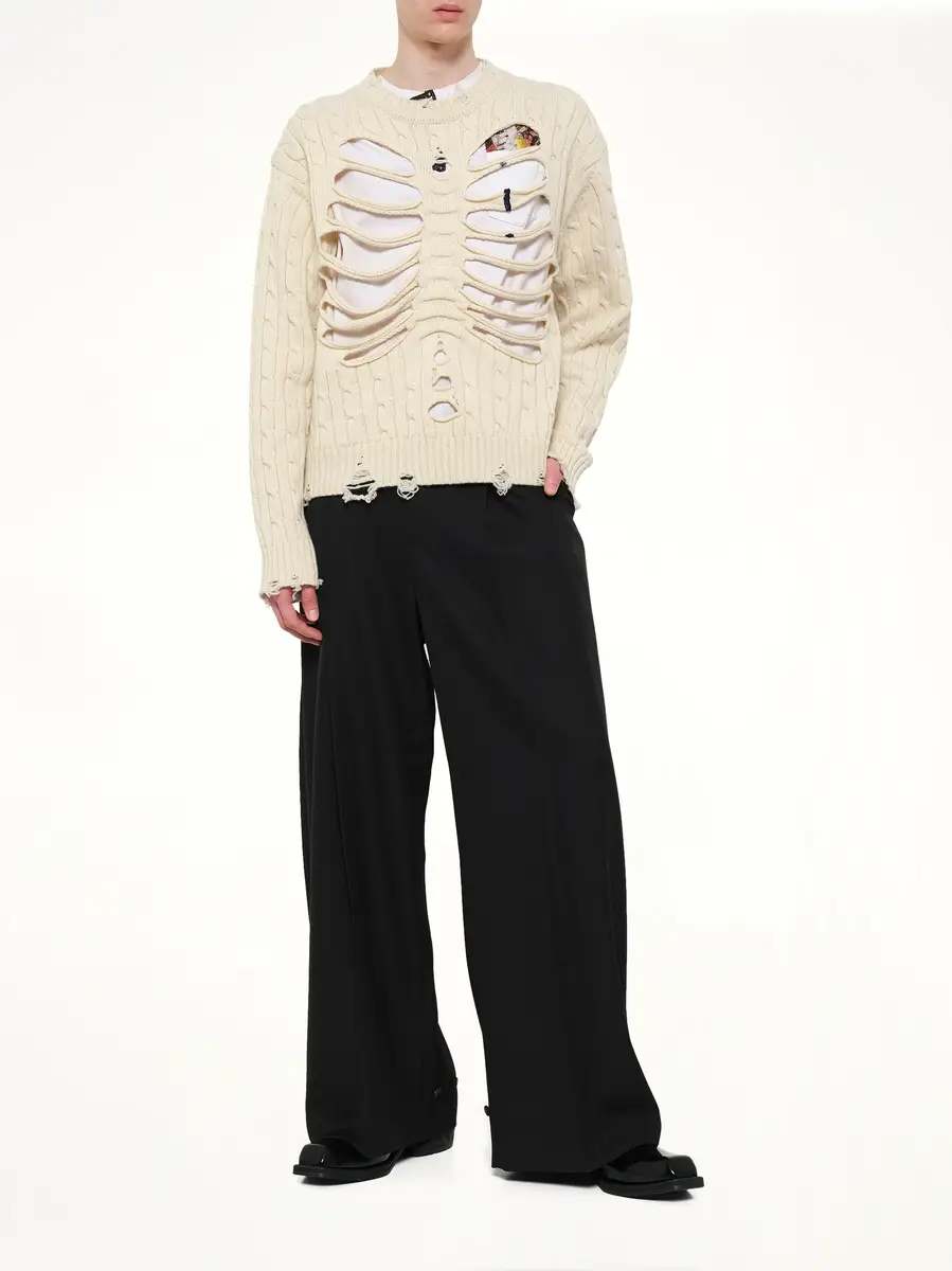 DOUBLET Rib Cage Cable Knit Pullover in Ivory | Thumbnail 4 DOUBLET Rib Cage Cable Knit Pullover in Ivory | Thumbnail 4