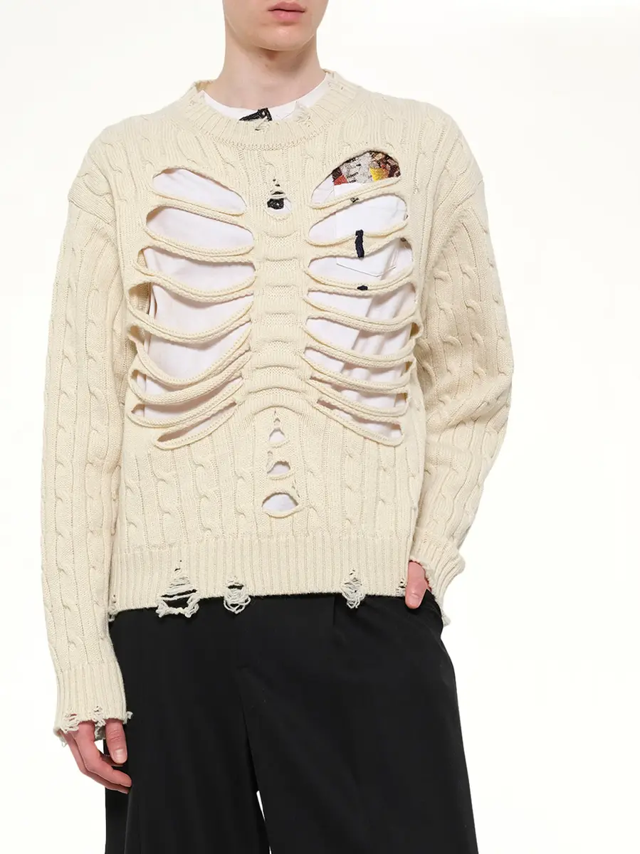DOUBLET Rib Cage Cable Knit Pullover in Ivory | Thumbnail 6 DOUBLET Rib Cage Cable Knit Pullover in Ivory | Thumbnail 6