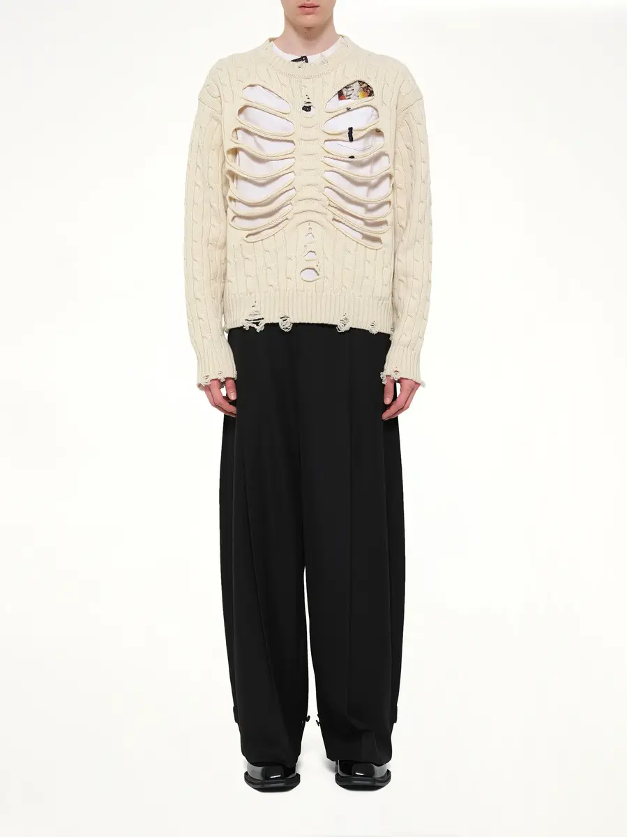 DOUBLET Rib Cage Cable Knit Pullover in Ivory | Thumbnail 7 DOUBLET Rib Cage Cable Knit Pullover in Ivory | Thumbnail 7