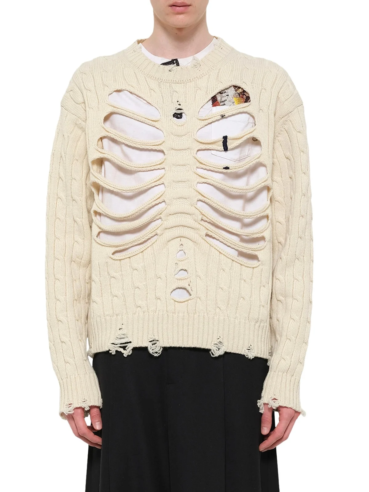 DOUBLET Rib Cage Cable Knit Pullover in Ivory