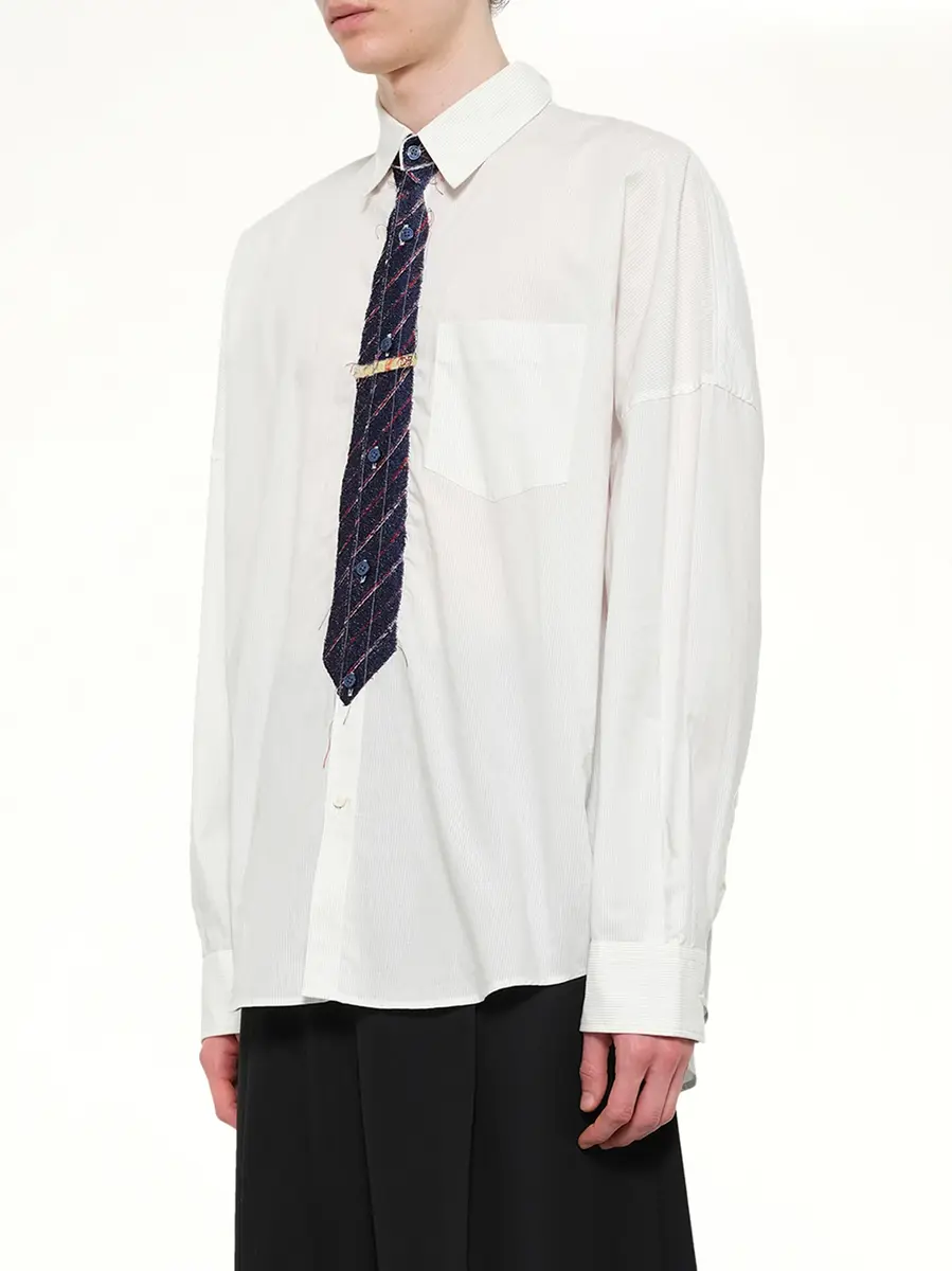 DOUBLET Trompe L'Oeil Tie Embroidery Shirt in White/black | Thumbnail 3 DOUBLET Trompe L'Oeil Tie Embroidery Shirt in White/black | Thumbnail 3
