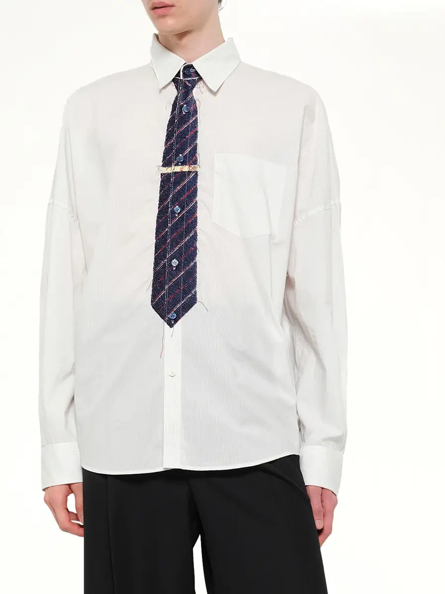 DOUBLET Trompe L'Oeil Tie Embroidery Shirt in White/black | Thumbnail 6 DOUBLET Trompe L'Oeil Tie Embroidery Shirt in White/black | Thumbnail 6