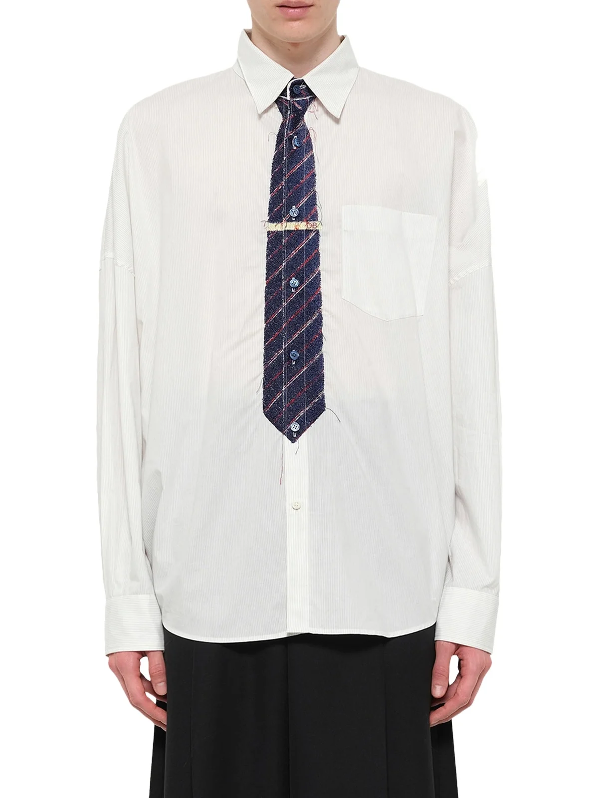 DOUBLET Trompe L'Oeil Tie Embroidery Shirt in White/black
