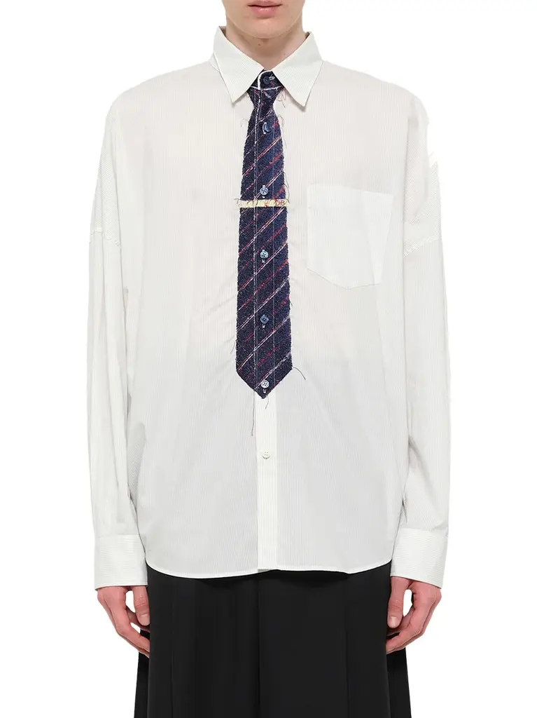 DOUBLET Trompe L'Oeil Tie Embroidery Shirt in White/black