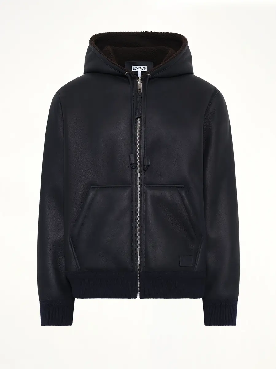 Loewe Hooded Shearling Reversible Jacket in Navy/brown | Thumbnail 2 Loewe Hooded Shearling Reversible Jacket in Navy/brown | Thumbnail 2