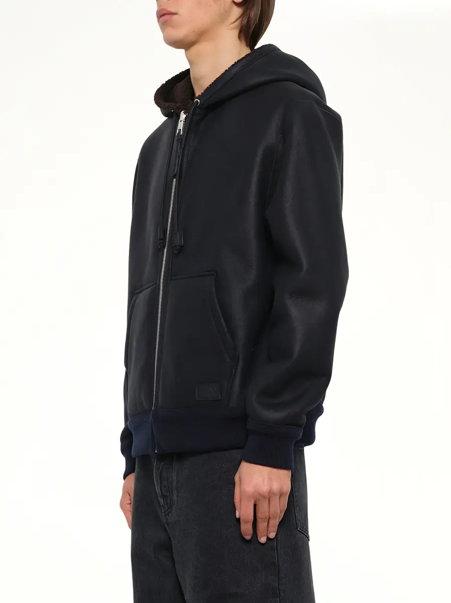 Loewe Hooded Shearling Reversible Jacket in Navy/brown | Thumbnail 3 Loewe Hooded Shearling Reversible Jacket in Navy/brown | Thumbnail 3