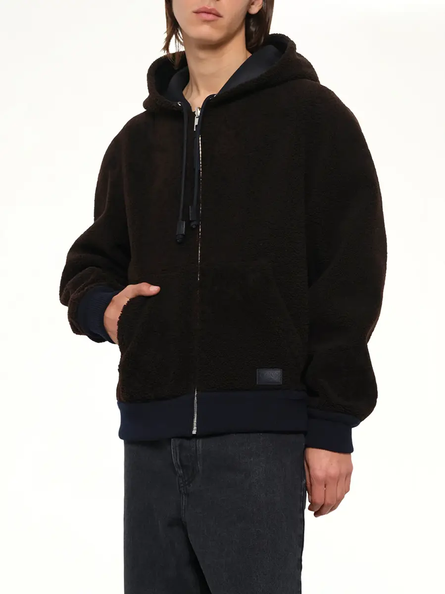 Loewe Hooded Shearling Reversible Jacket in Navy/brown | Thumbnail 6 Loewe Hooded Shearling Reversible Jacket in Navy/brown | Thumbnail 6