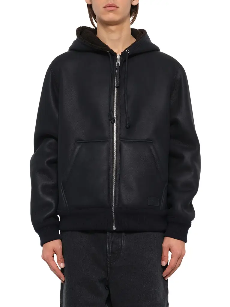 Loewe Hooded Shearling Reversible Jacket in Navy/brown