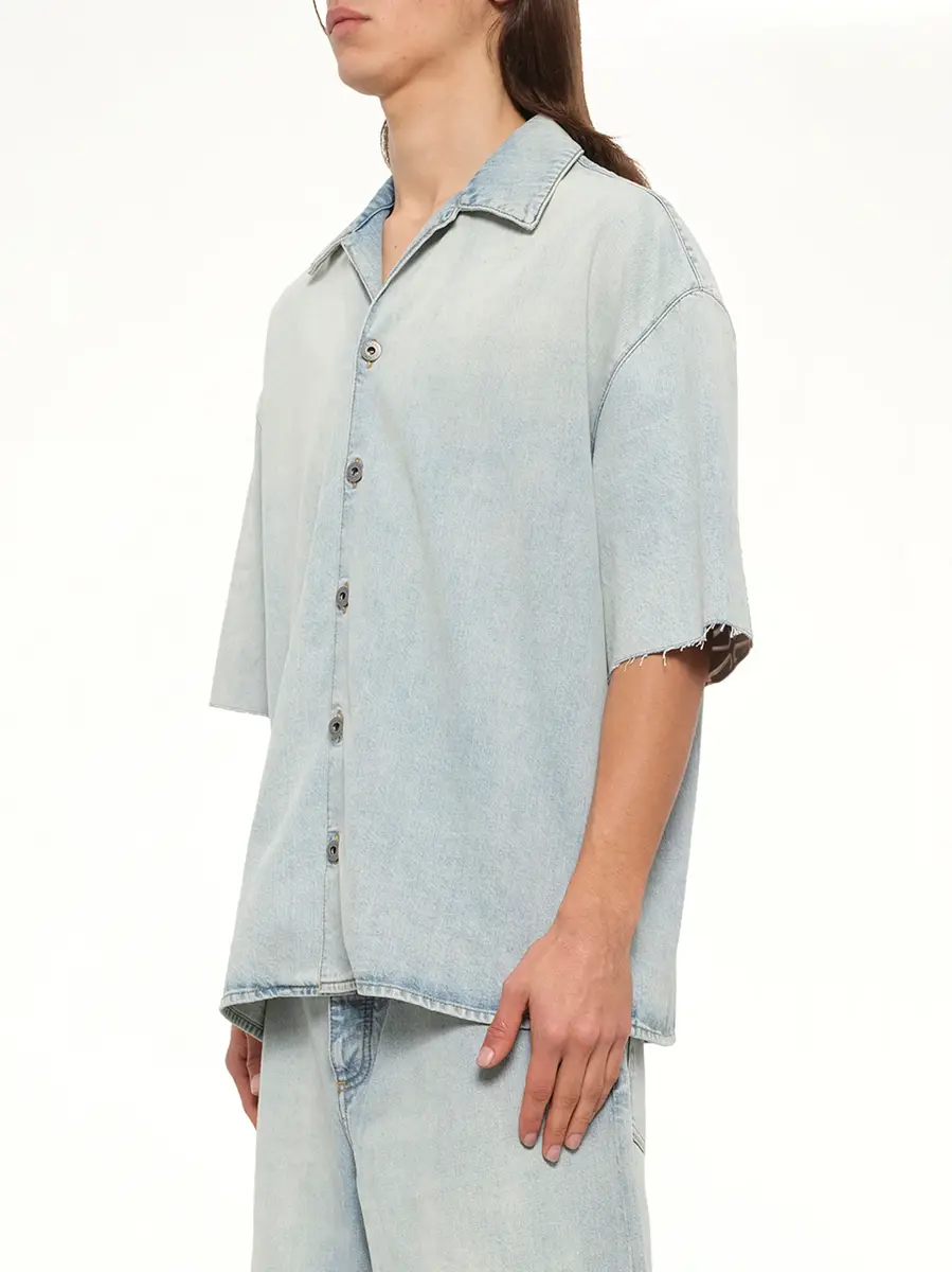 Loewe Anagram Short Sleeve Shirt in Washed Blue | Thumbnail 3 Loewe Anagram Short Sleeve Shirt in Washed Blue | Thumbnail 3