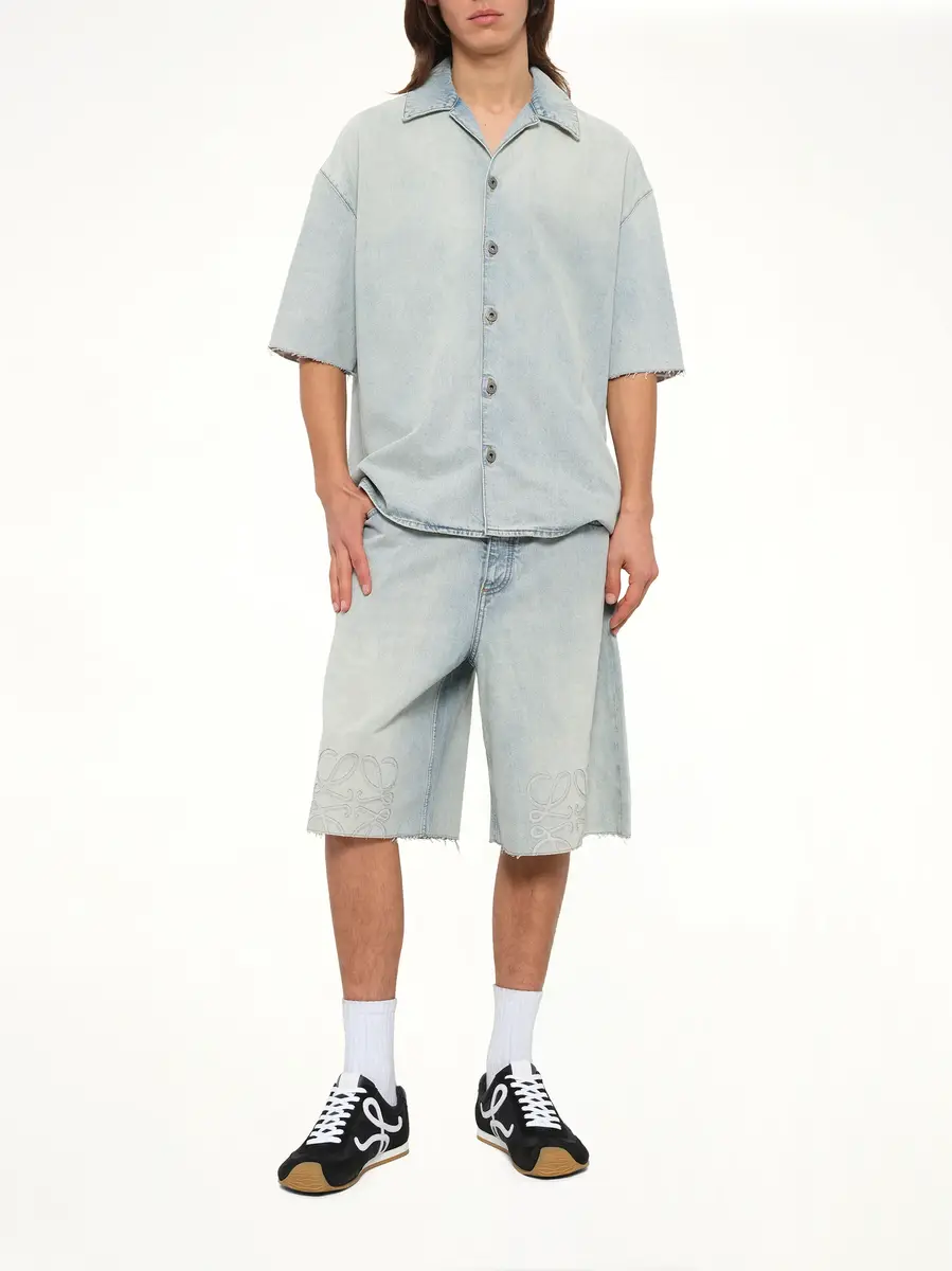 Loewe Anagram Short Sleeve Shirt in Washed Blue | Thumbnail 4 Loewe Anagram Short Sleeve Shirt in Washed Blue | Thumbnail 4