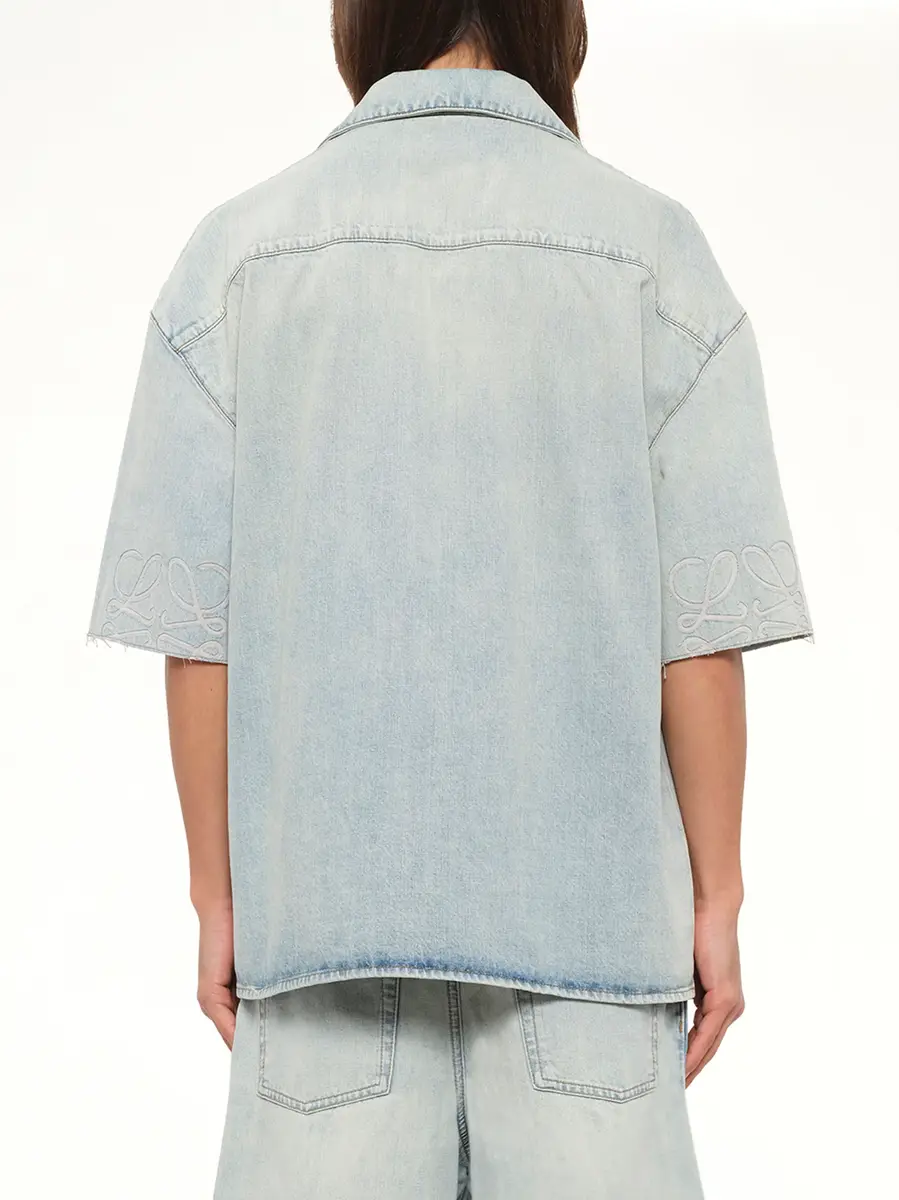 Loewe Anagram Short Sleeve Shirt in Washed Blue | Thumbnail 5 Loewe Anagram Short Sleeve Shirt in Washed Blue | Thumbnail 5
