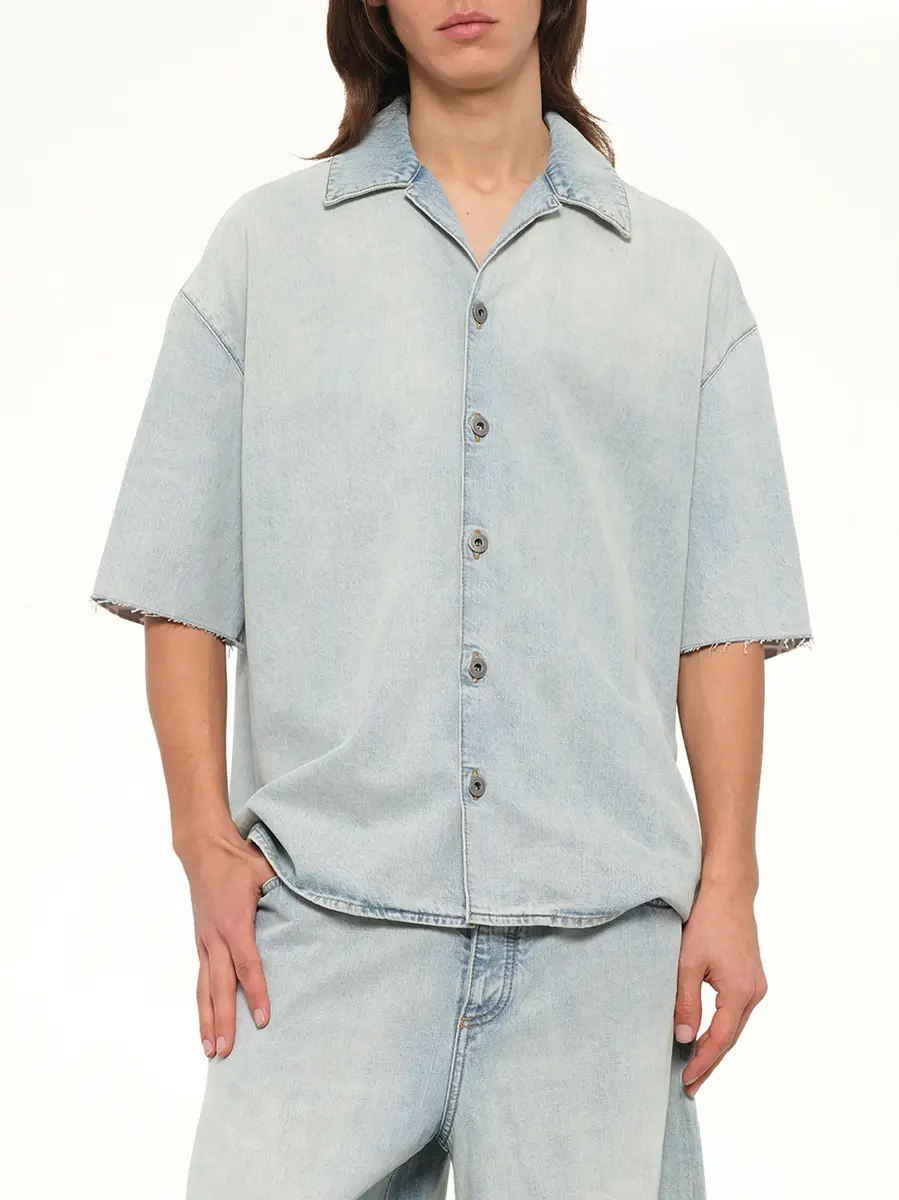 Loewe Anagram Short Sleeve Shirt in Washed Blue | Thumbnail 6 Loewe Anagram Short Sleeve Shirt in Washed Blue | Thumbnail 6