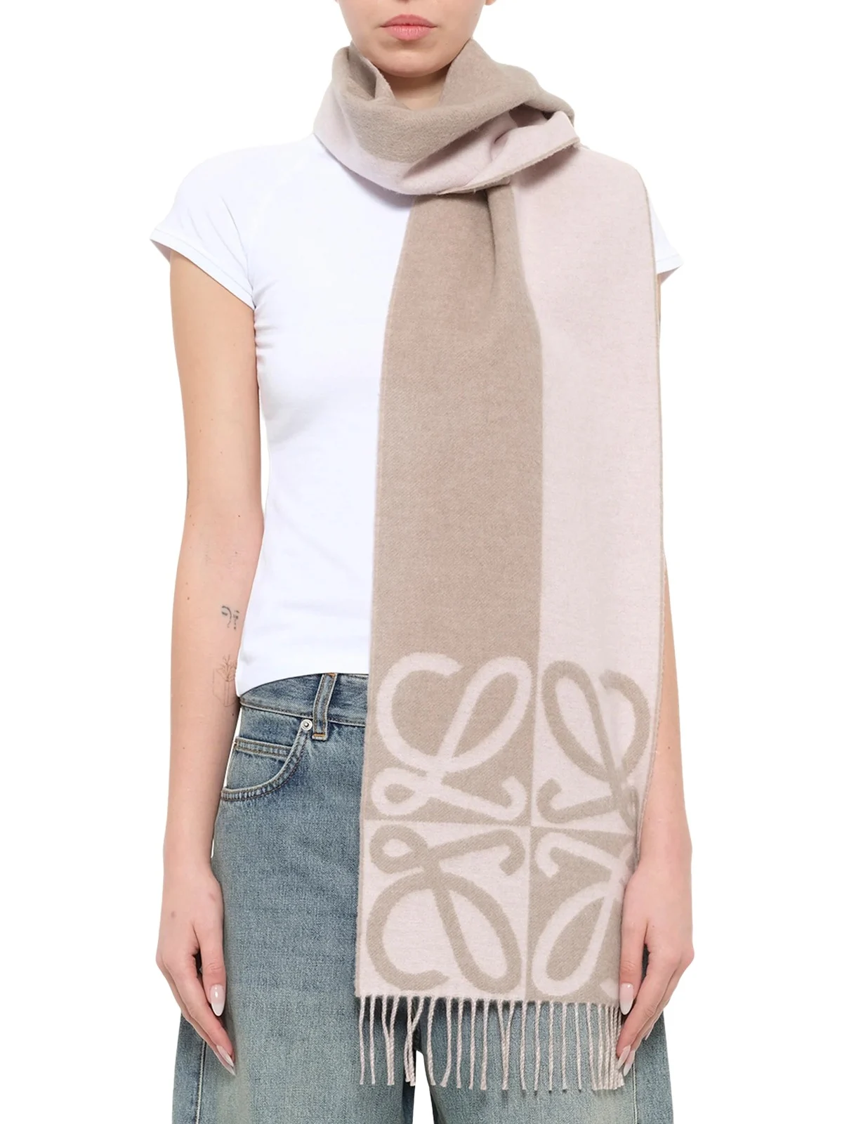 28x180 Wool Cashmere Scarf in Light Pink/beige