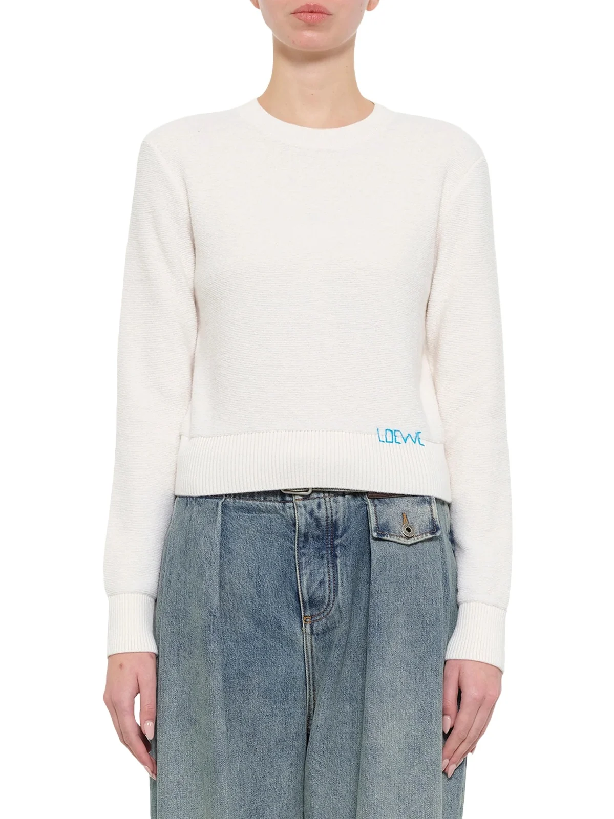 Wool Sweater in Ecru/blue