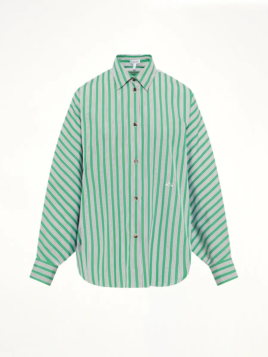Loewe Striped Cotton Poplin Shirt in Green/white | Thumbnail 2