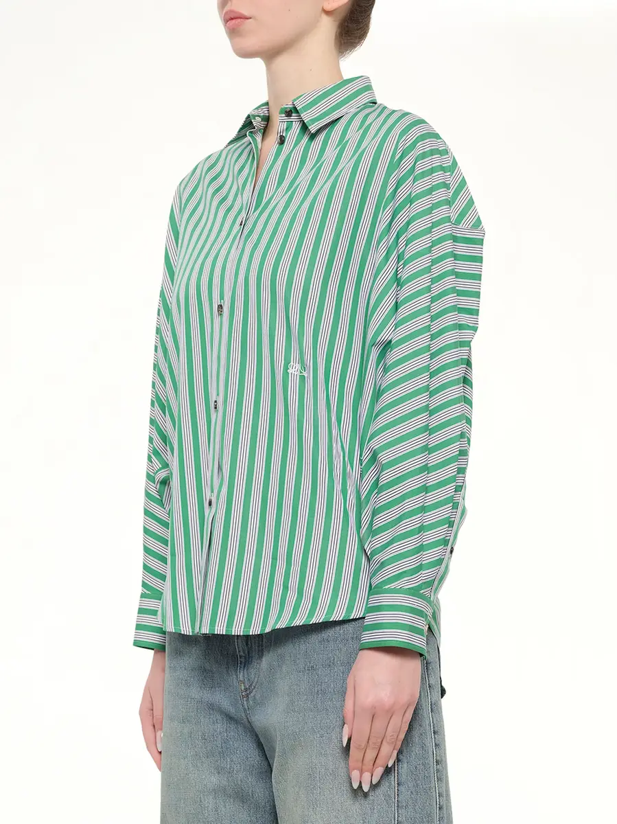 Loewe Striped Cotton Poplin Shirt in Green/white | Thumbnail 3