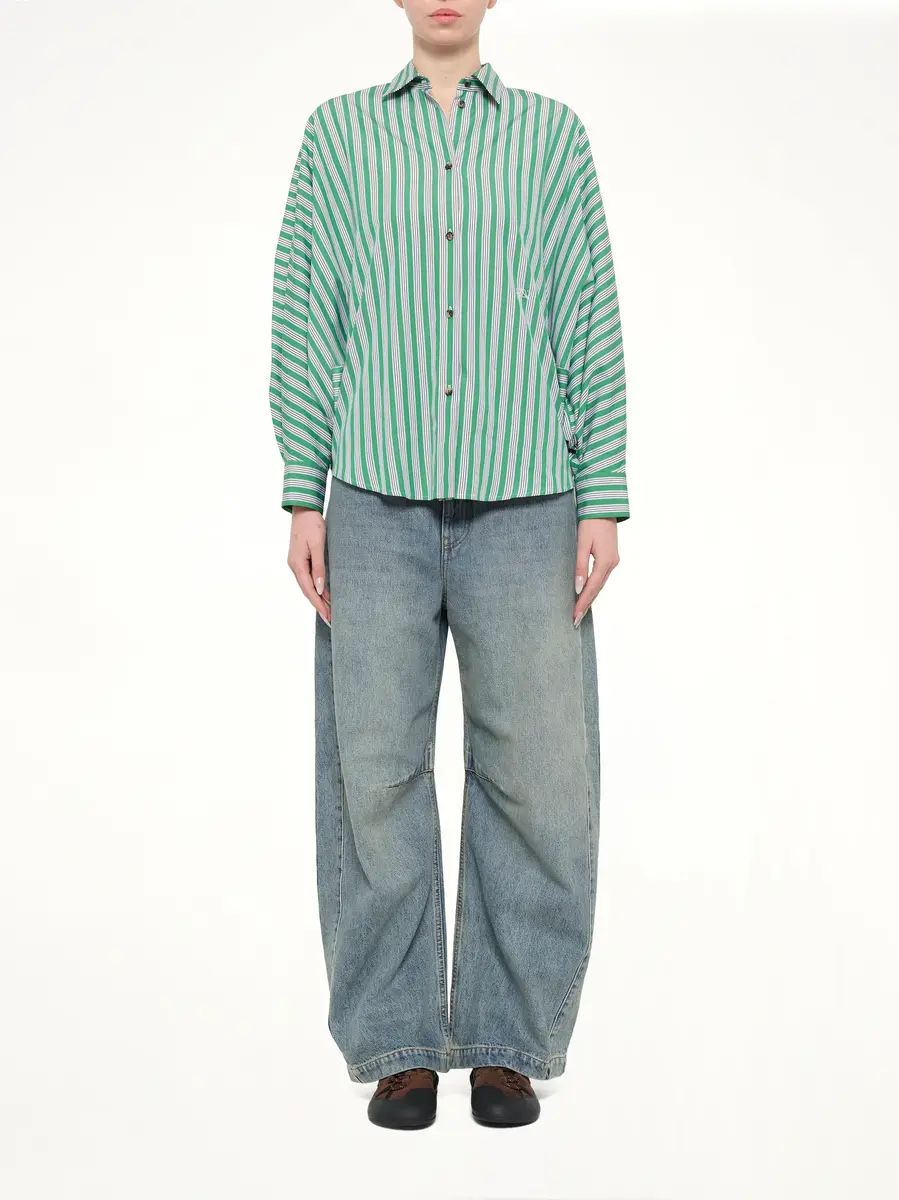 Loewe Striped Cotton Poplin Shirt in Green/white | Thumbnail 7