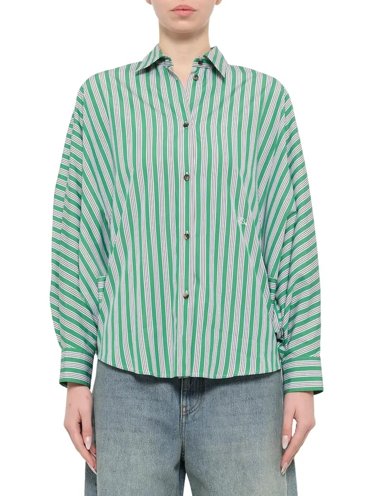 Striped Cotton Poplin Shirt in Green/white Striped Cotton Poplin Shirt in Green/white