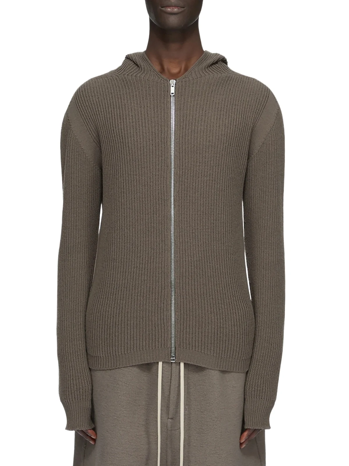 Rick Owens Heavy Wool Zipped Hoodie in Dark Dust