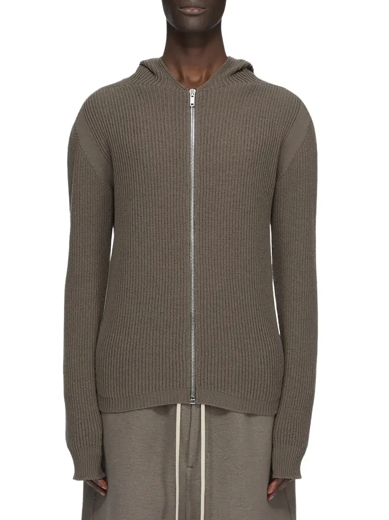 Rick Owens Heavy Wool Zipped Hoodie in Dark Dust