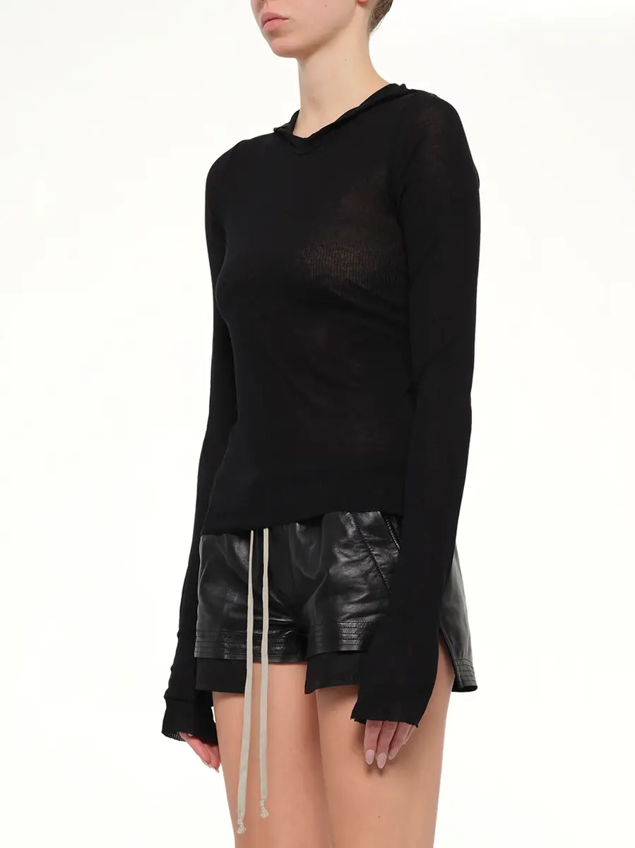 Rick Owens Cropped Hooded Rib LS T-shirt | Thumbnail 3 Rick Owens Cropped Hooded Rib LS T-shirt | Thumbnail 3
