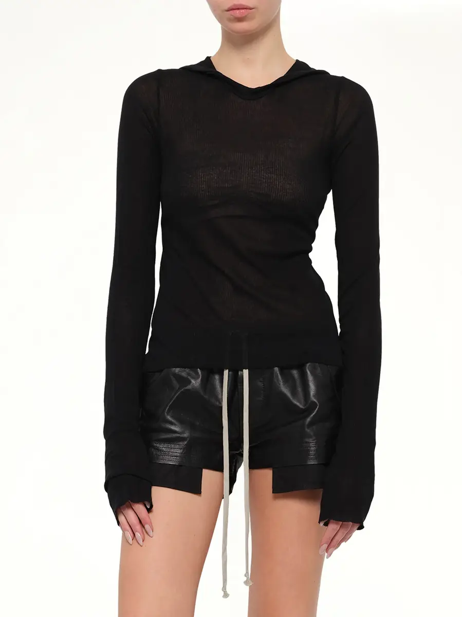 Rick Owens Cropped Hooded Rib LS T-shirt | Thumbnail 6 Rick Owens Cropped Hooded Rib LS T-shirt | Thumbnail 6