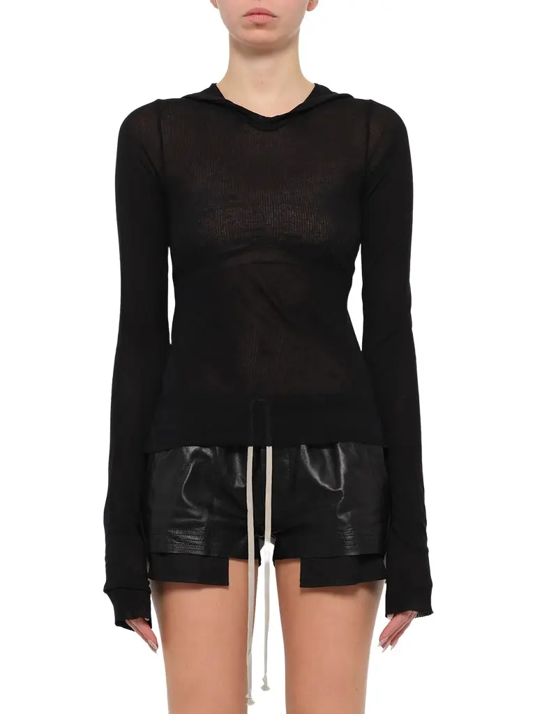 Rick Owens Cropped Hooded Rib LS T-shirt
