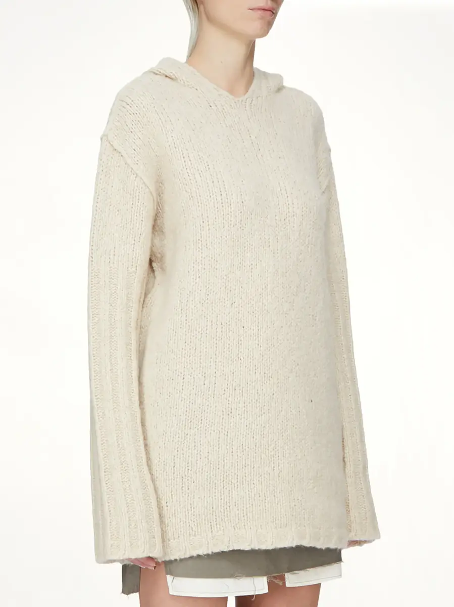 Rick Owens Silk Cashmere Oversized Hoodie in Natural | Thumbnail 3