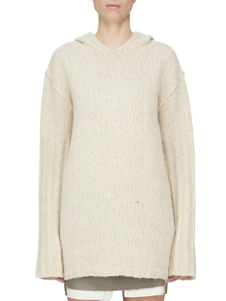 Rick Owens Silk Cashmere Oversized Hoodie in Natural