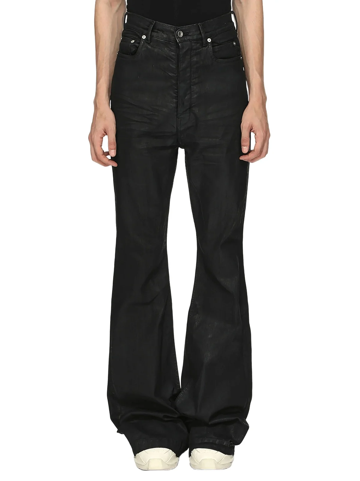 RICK OWENS DRKSHDW Stretch Denim Bolan Bootcut in Black Wax