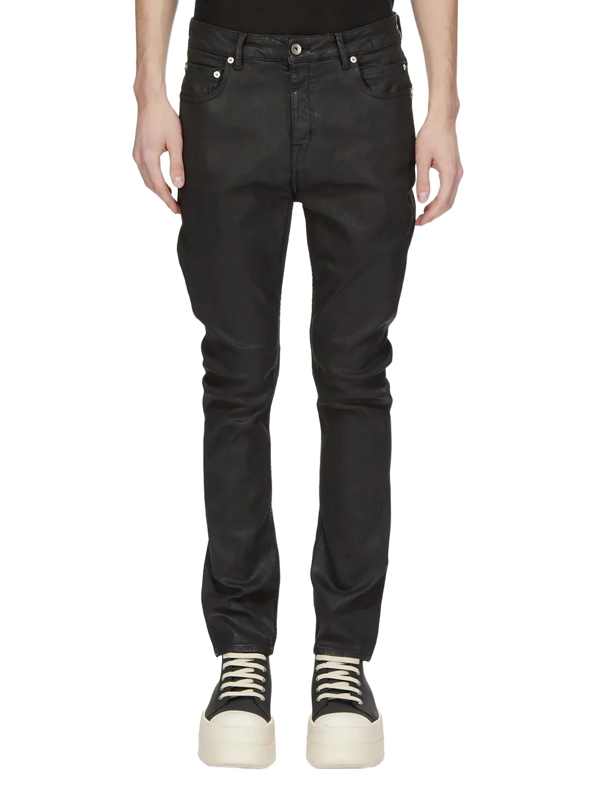 RICK OWENS DRKSHDW Stretch Denim Detroit Cut Jeans in Black Wax
