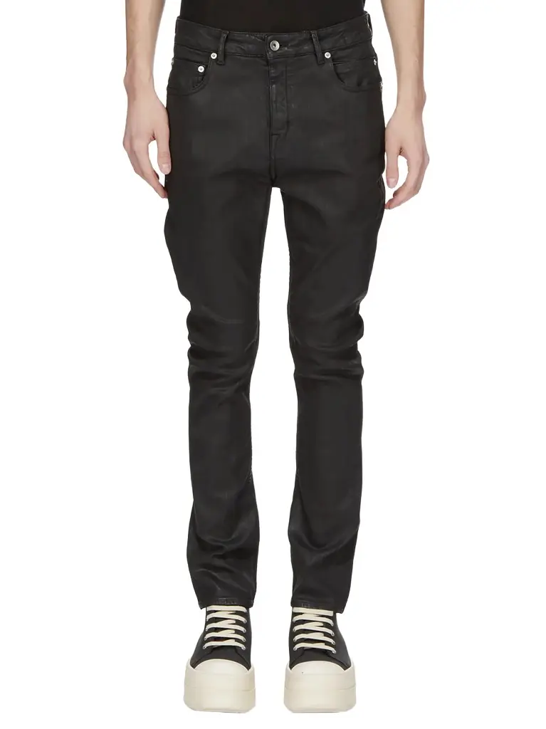 RICK OWENS DRKSHDW Stretch Denim Detroit Cut Jeans in Black Wax