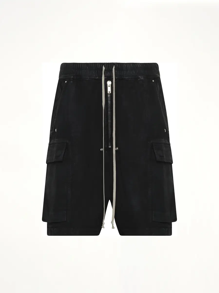 RICK OWENS DRKSHDW Megacrust Denim Cargobela Shorts in Black Wax | Thumbnail 2 RICK OWENS DRKSHDW Megacrust Denim Cargobela Shorts in Black Wax | Thumbnail 2