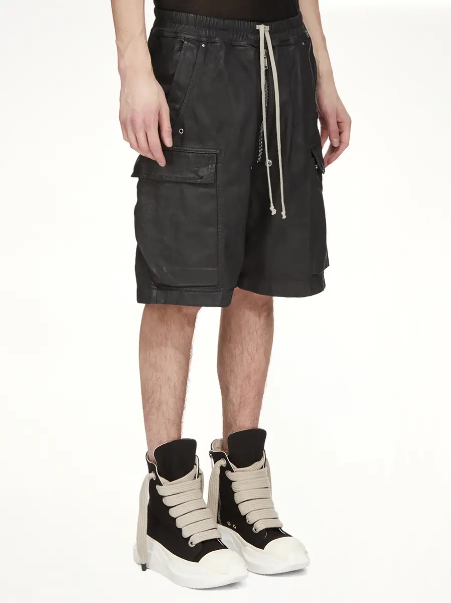 RICK OWENS DRKSHDW Megacrust Denim Cargobela Shorts in Black Wax | Thumbnail 3 RICK OWENS DRKSHDW Megacrust Denim Cargobela Shorts in Black Wax | Thumbnail 3